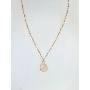 Handmade Rose Quartz Tear Drop Pendant Adjustable Gold Chain Necklace